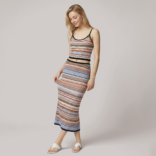 V-neck sleeveless knit sweater+half skirt fashionable casual set