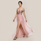 Graduation & Prom Maxi A-Line Polyester Glam V-Neck Rhinestone Backless Slit Dress - MYTHSIS