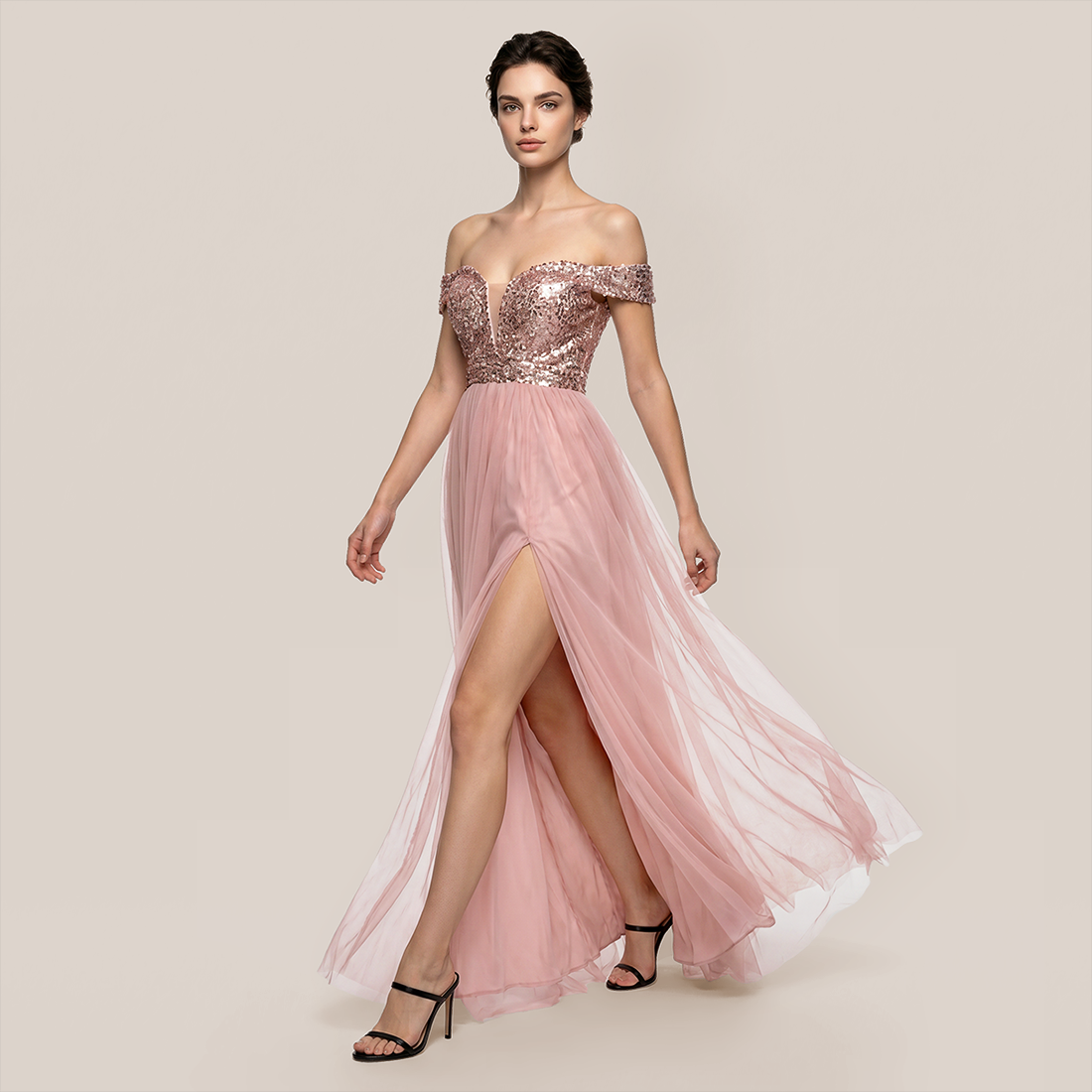Graduation & Prom Maxi A-Line Polyester Glam V-Neck Rhinestone Backless Slit Dress - MYTHSIS