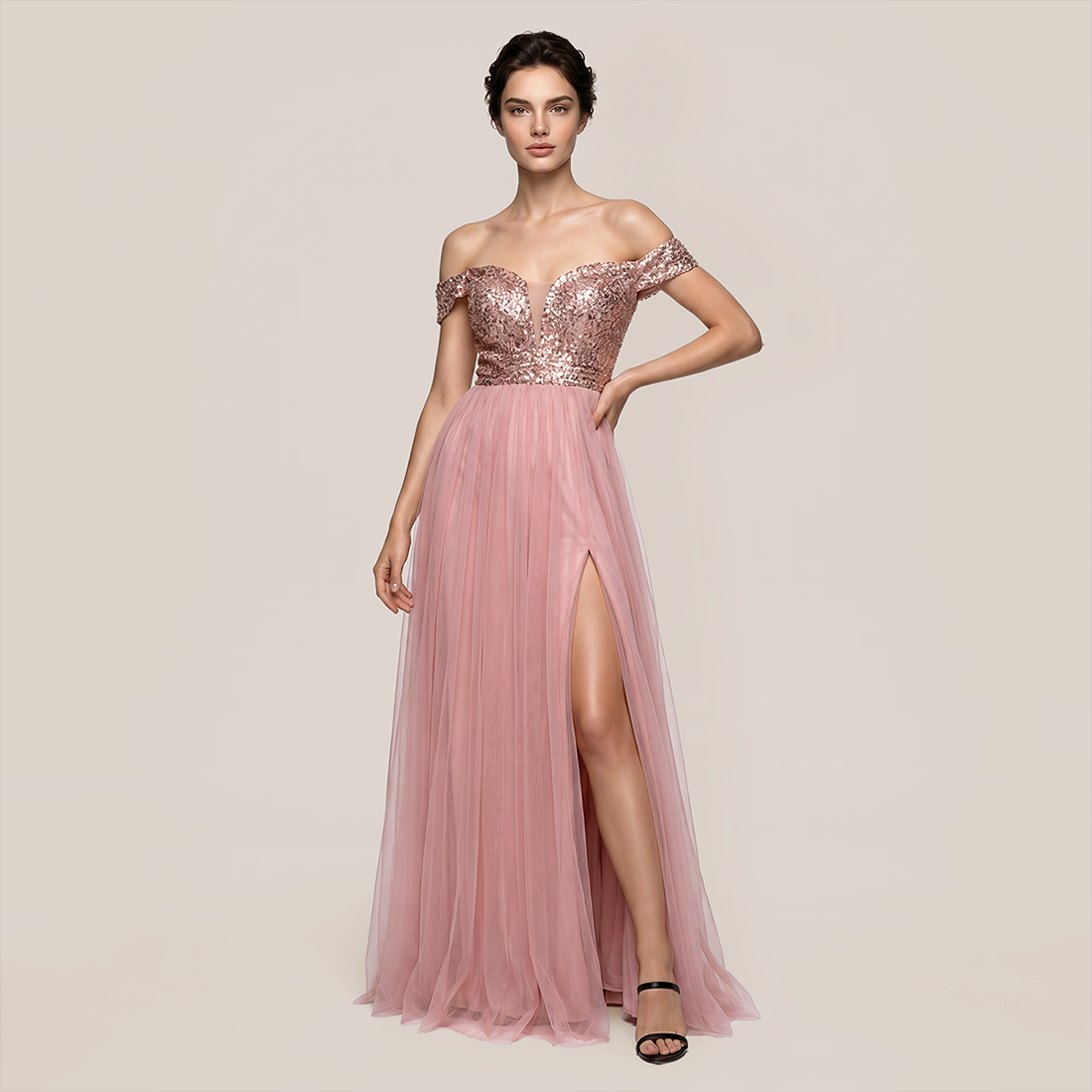 Graduation & Prom Maxi A-Line Polyester Glam V-Neck Rhinestone Backless Slit Dress - MYTHSIS