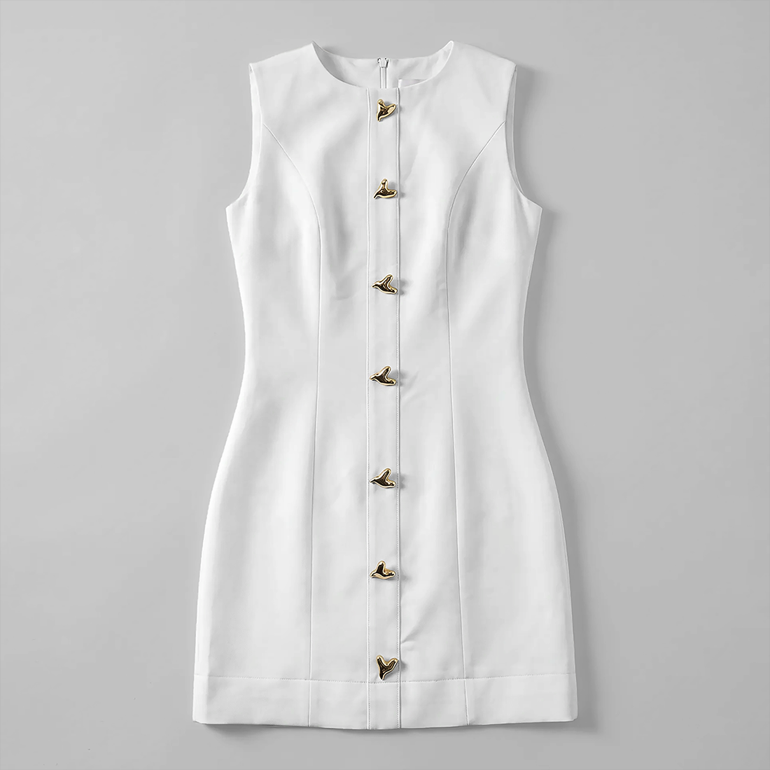 Graduation & Prom Mini Sheath Polyester Chic Round Neck Solid Button Dress - MYTHSIS