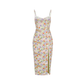 Vacation Midi Mermaid Polyester Sexy Spaghetti Strap Floral Print Slit Dress - MYTHSIS
