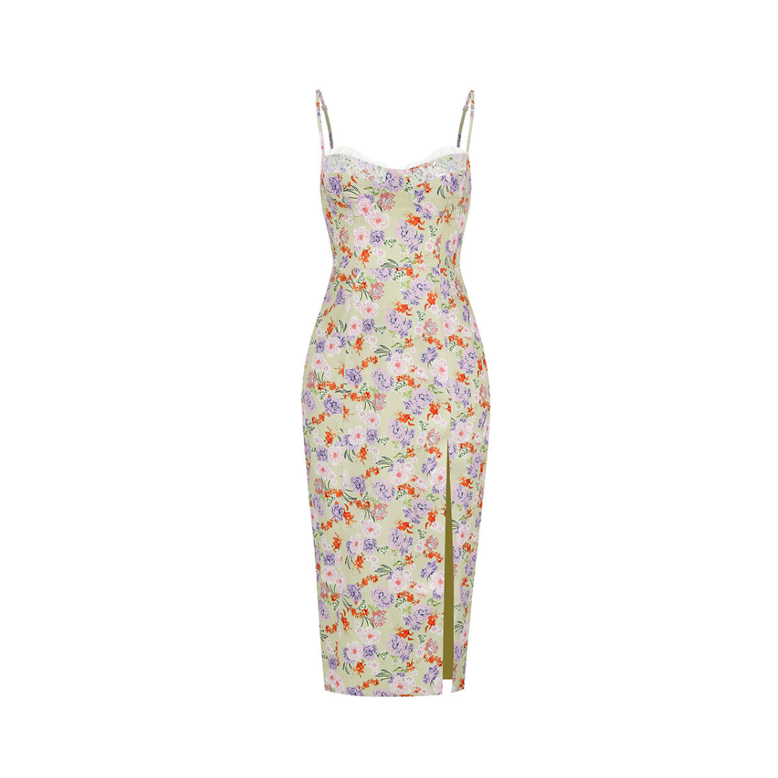Vacation Midi Mermaid Polyester Sexy Spaghetti Strap Floral Print Slit Dress - MYTHSIS