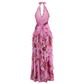 Vacation Maxi A-Line Satin Ruffle HalterFlowy Dress - MYTHSIS