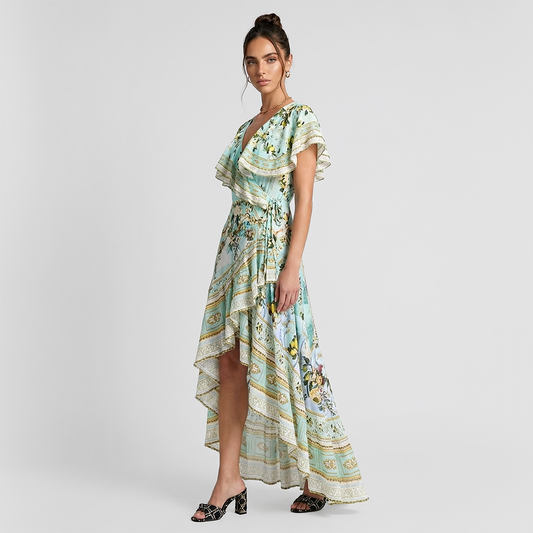 Flower lotus leaf edge V-neck jumpsuit maxi  dress