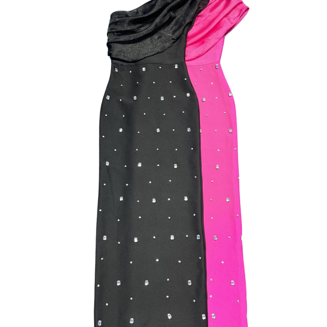 Formal Evening Maxi Bodycon Polyester Glam One-Shoulder Rhinestone Bandage Dress - MYTHSIS
