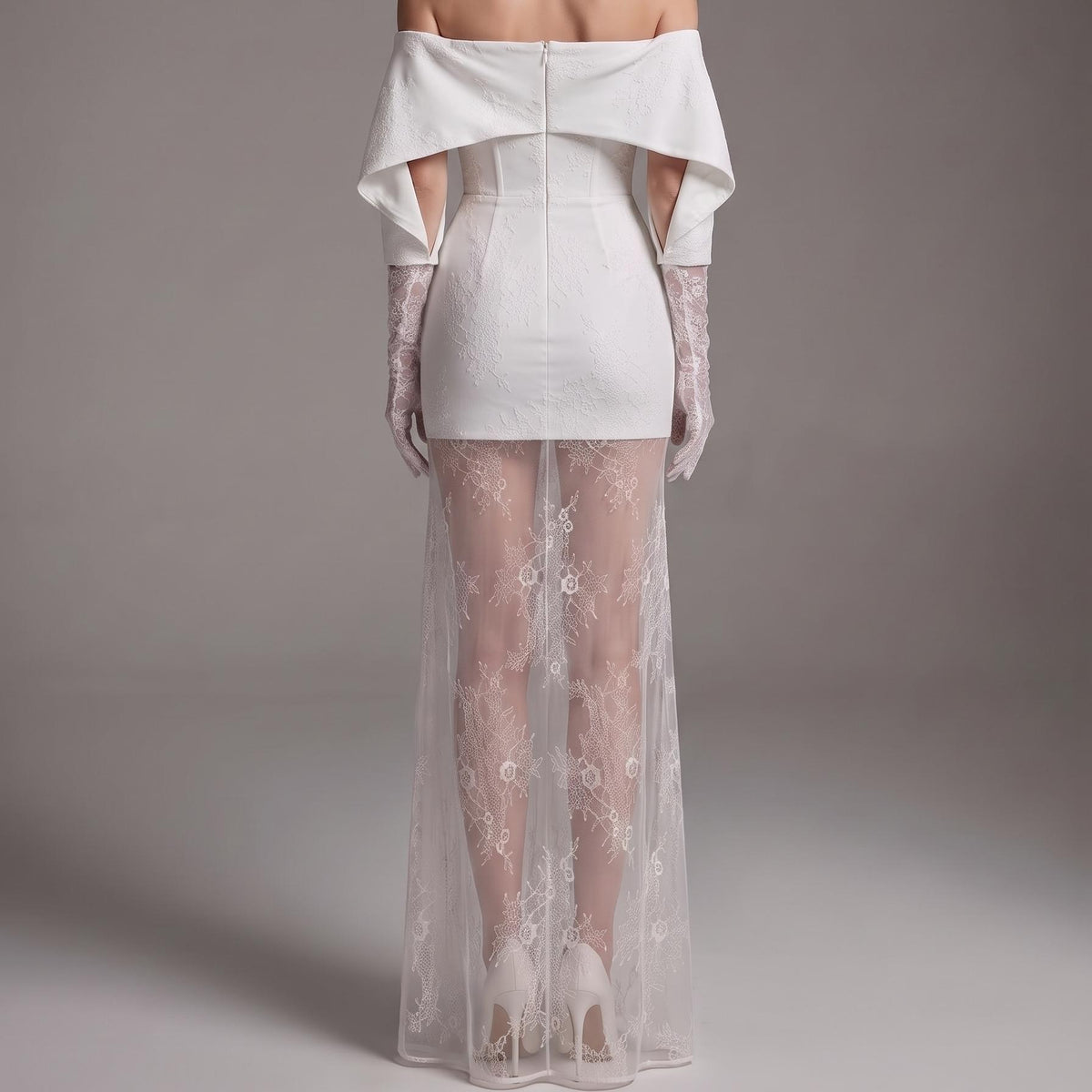【Party & Event】 Maxi Bodycon Polyester Sexy Off-Shoulder Mesh Spliced - MYTHSIS