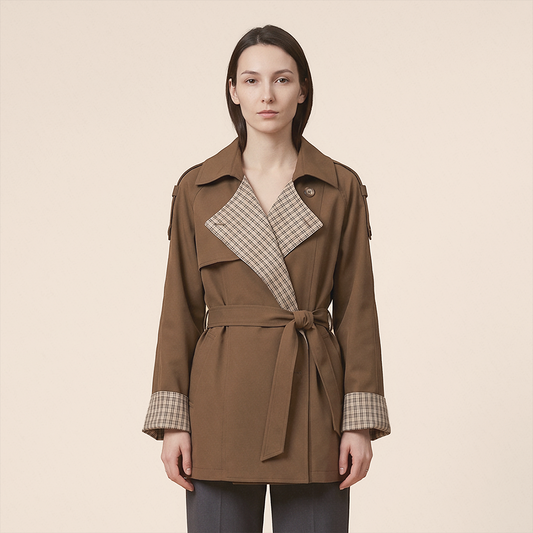 Wholesale Women's Mid-Length Patchwork Trench Coat