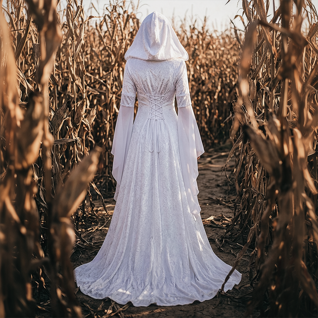 Wholesale Women's Medieval Hooded Witch Costume Long Dress