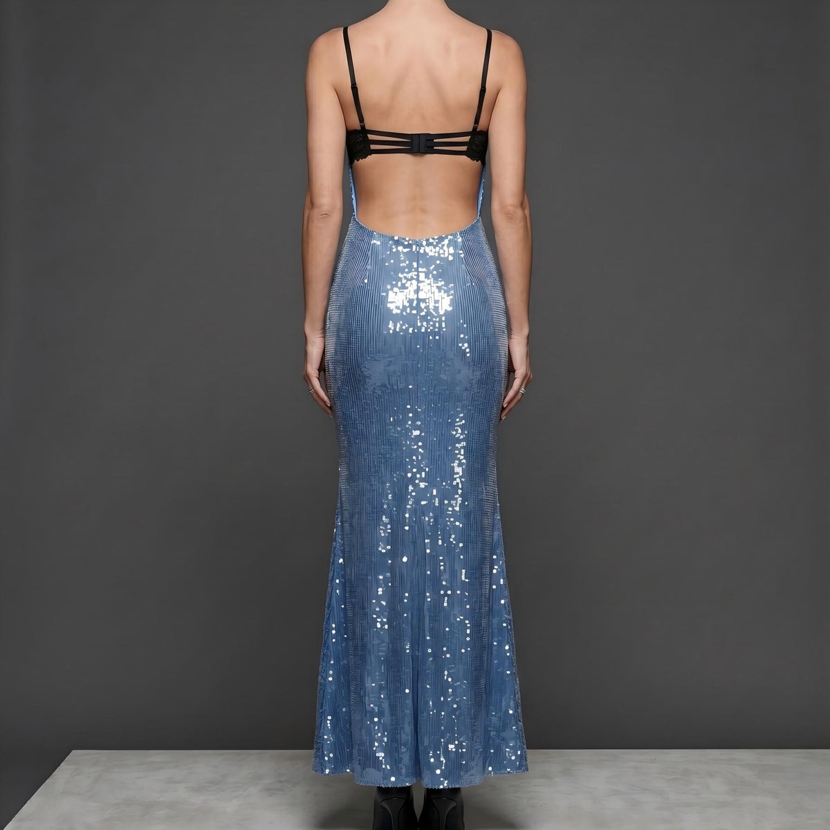 Wholesale Women's Lace-Panel Sequin Spaghetti-Strap Maxi Dress