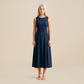 Casual Everyday Maxi A-Line Polyester Chic Round Neck Ruched Sleeveless Dress - MYTHSIS