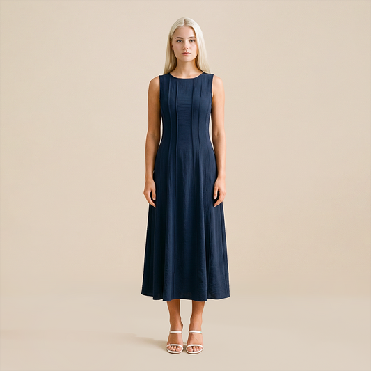 Casual Everyday Maxi A-Line Polyester Chic Round Neck Ruched Sleeveless Dress - MYTHSIS