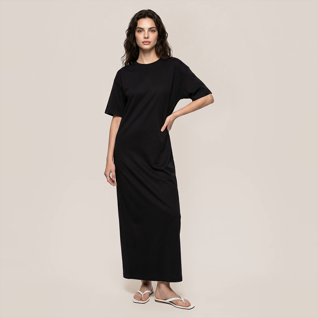 【Casual Everyday】 Midi A-Line Polyester Chic Round Neck Ruched Short Sleeve Dress - MYTHSIS