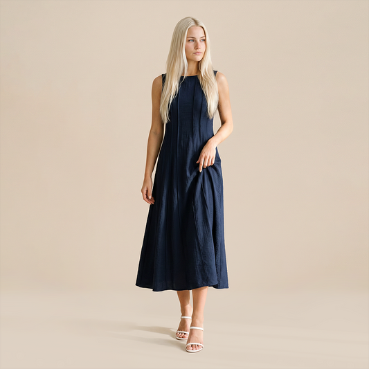 Casual Everyday Maxi A-Line Polyester Chic Round Neck Smocked Sleeveless Dress - Wholesale Dresses Low MOQ - MYTHSIS