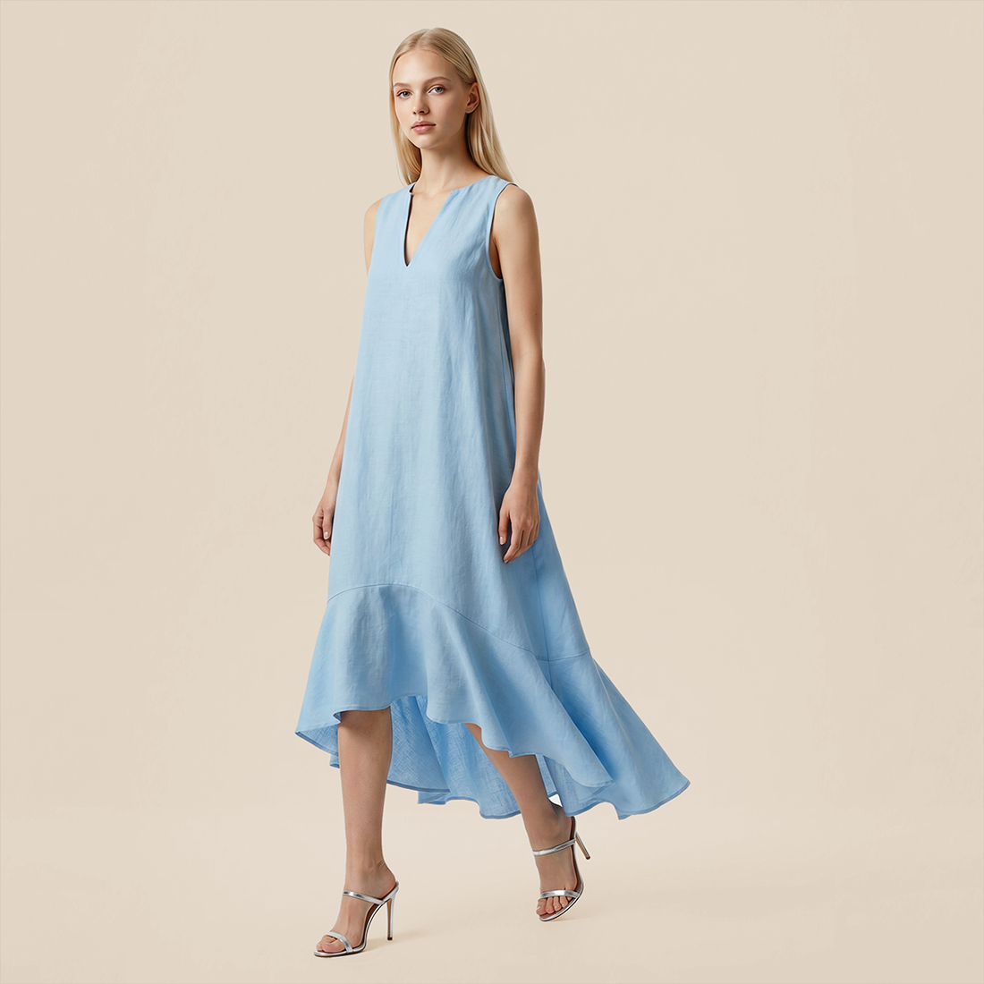 Casual Everyday Maxi A-Line Polyester Simple Deep V-Neck Asymmetric Dress - MYTHSIS