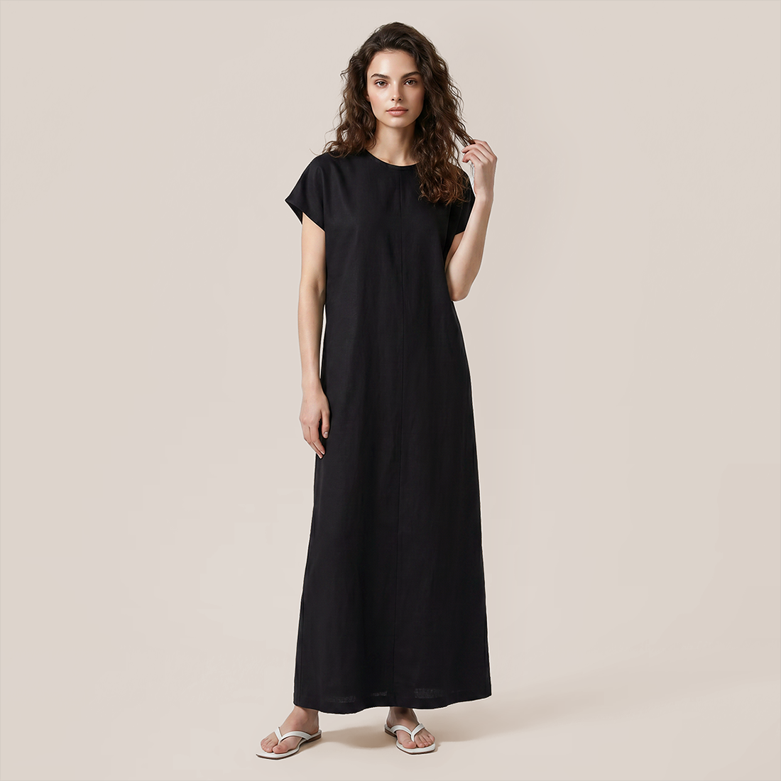 【Casual Everyday】 Midi A-Line Polyester Chic Round Neck Ruched Short Sleeve Dress - MYTHSIS