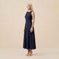 Casual Everyday Maxi A-Line Polyester Chic Round Neck Ruched Sleeveless Dress - MYTHSIS
