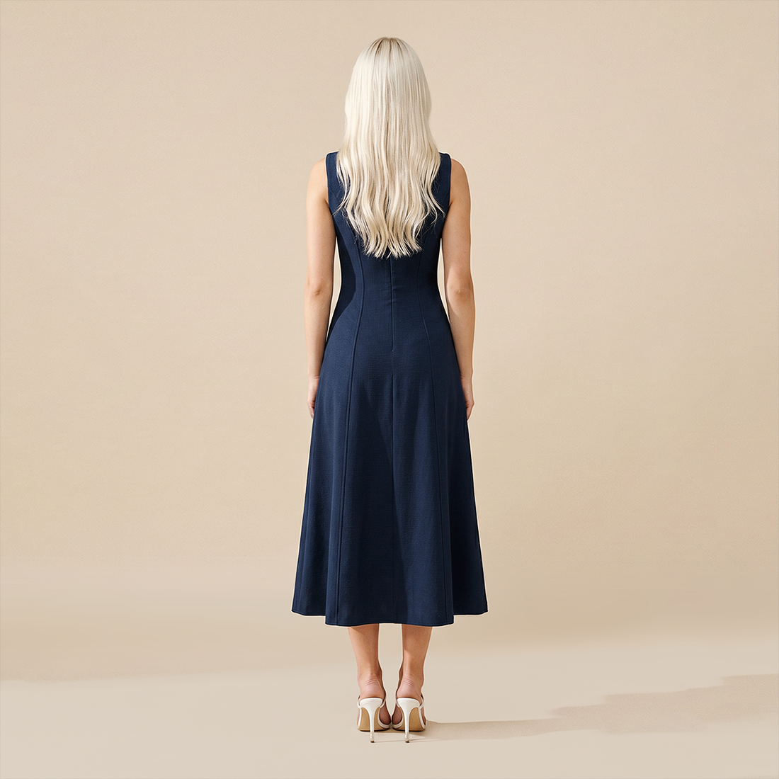 Casual Everyday Maxi A-Line Polyester Chic Round Neck Ruched Sleeveless Dress - MYTHSIS