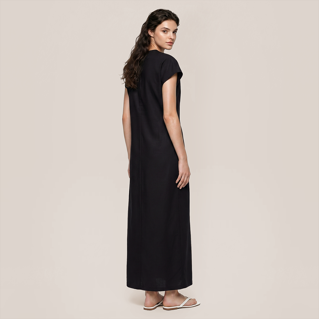【Casual Everyday】 Midi A-Line Polyester Chic Round Neck Ruched Short Sleeve Dress - MYTHSIS
