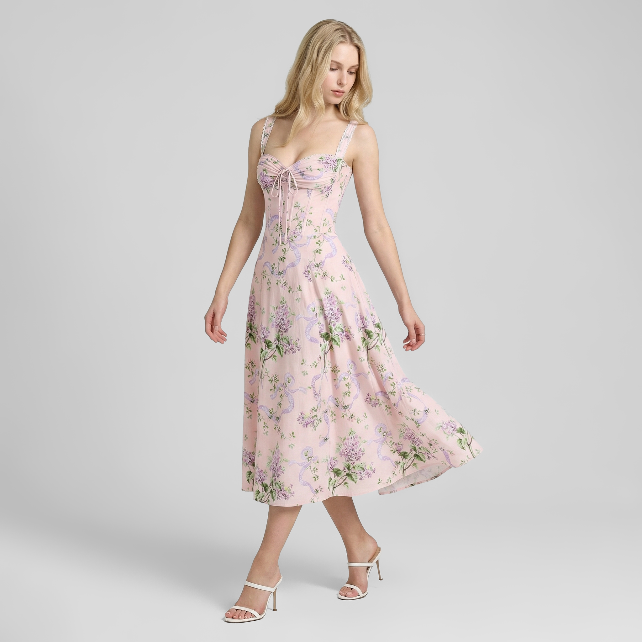 Vacation Midi Slip Chiffon Romantic Floral Print Dress - MYTHSIS