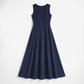 Casual Everyday Maxi A-Line Polyester Chic Round Neck Ruched Sleeveless Dress - MYTHSIS