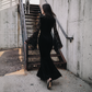 Wholesale Women's Gothic Velvet Lace Bell-Sleeve Long Dress