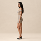 Party & Event Mini Bodycon Polyester Glam Off-Shoulder Snake Print Rhinestone Dress - MYTHSIS