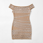 Party & Event Mini Bodycon Polyester Glam Off-Shoulder Snake Print Rhinestone Dress - MYTHSIS