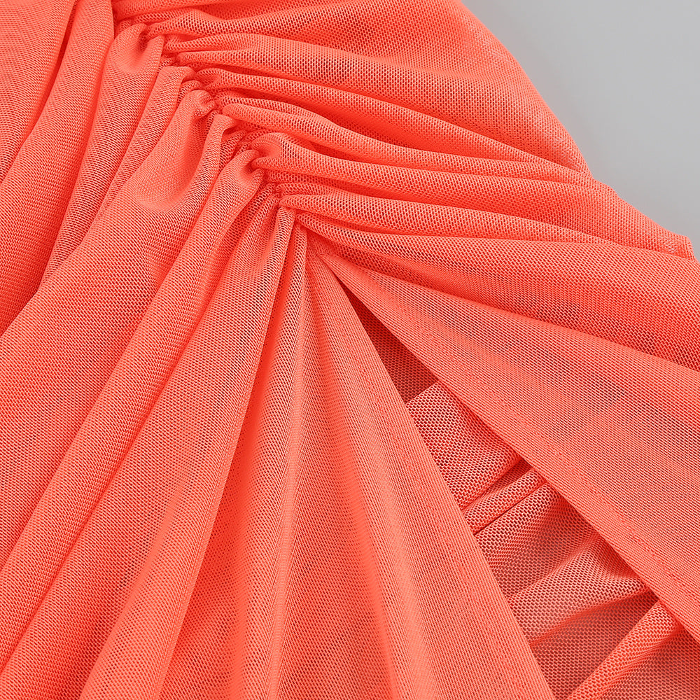 Wholesale Women's Mesh Ruched Spaghetti-Strap Long Dress
