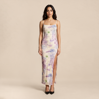 Vacation Maxi A-Line Bodycon Boho Spaghetti Strap Tie-Dye Rainbow Print Dress - MYTHSIS