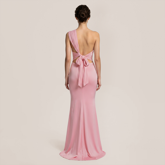 Graduation & Prom Maxi Bodycon Milk Silk Sexy Off-Shoulder Tie-Back Slit Dress - MYTHSIS