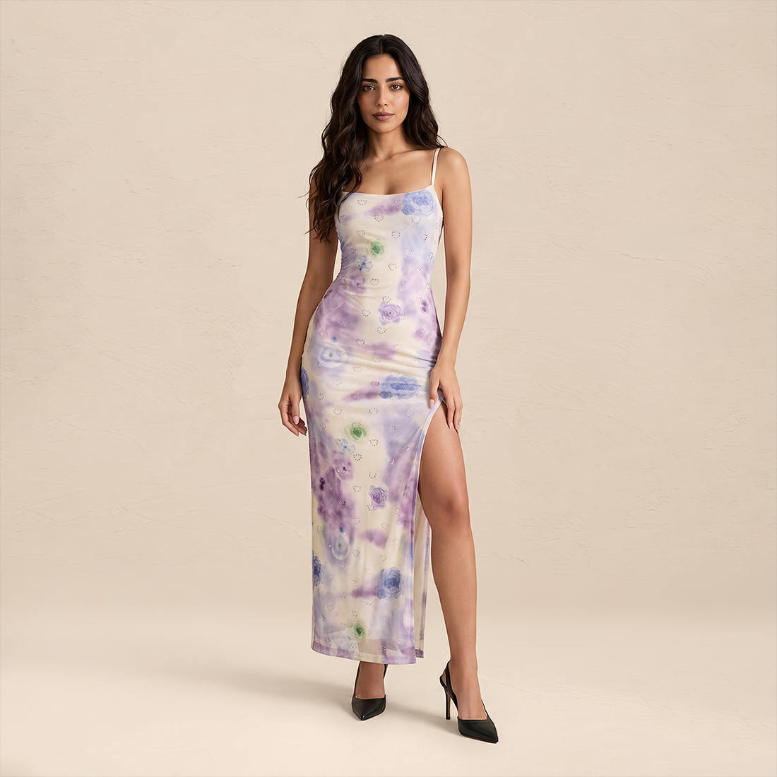 Vacation Maxi A-Line Bodycon Boho Spaghetti Strap Tie-Dye Rainbow Print Dress - MYTHSIS