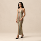 Vacation Maxi Bodycon Polyester Sexy Halter Neck Colorful Stripe Dress - MYTHSIS