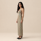 Vacation Maxi Bodycon Polyester Sexy Halter Neck Colorful Stripe Dress - MYTHSIS