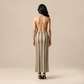 Vacation Maxi Bodycon Polyester Sexy Halter Neck Colorful Stripe Dress - MYTHSIS