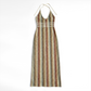 Vacation Maxi Bodycon Polyester Sexy Halter Neck Colorful Stripe Dress - MYTHSIS
