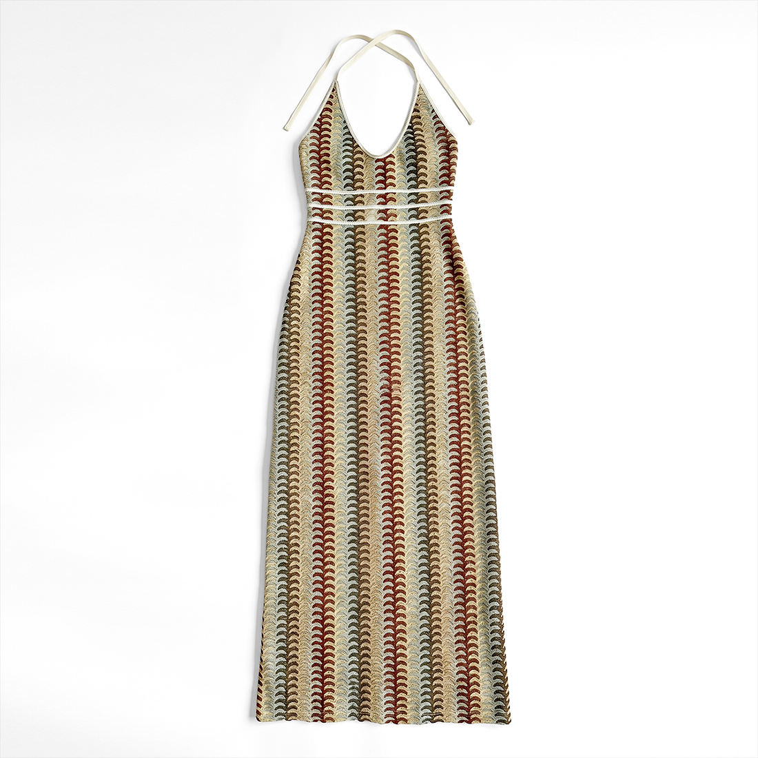 Vacation Maxi Bodycon Polyester Sexy Halter Neck Colorful Stripe Dress - MYTHSIS