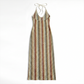 Vacation Maxi Bodycon Polyester Sexy Halter Neck Colorful Stripe Dress - MYTHSIS