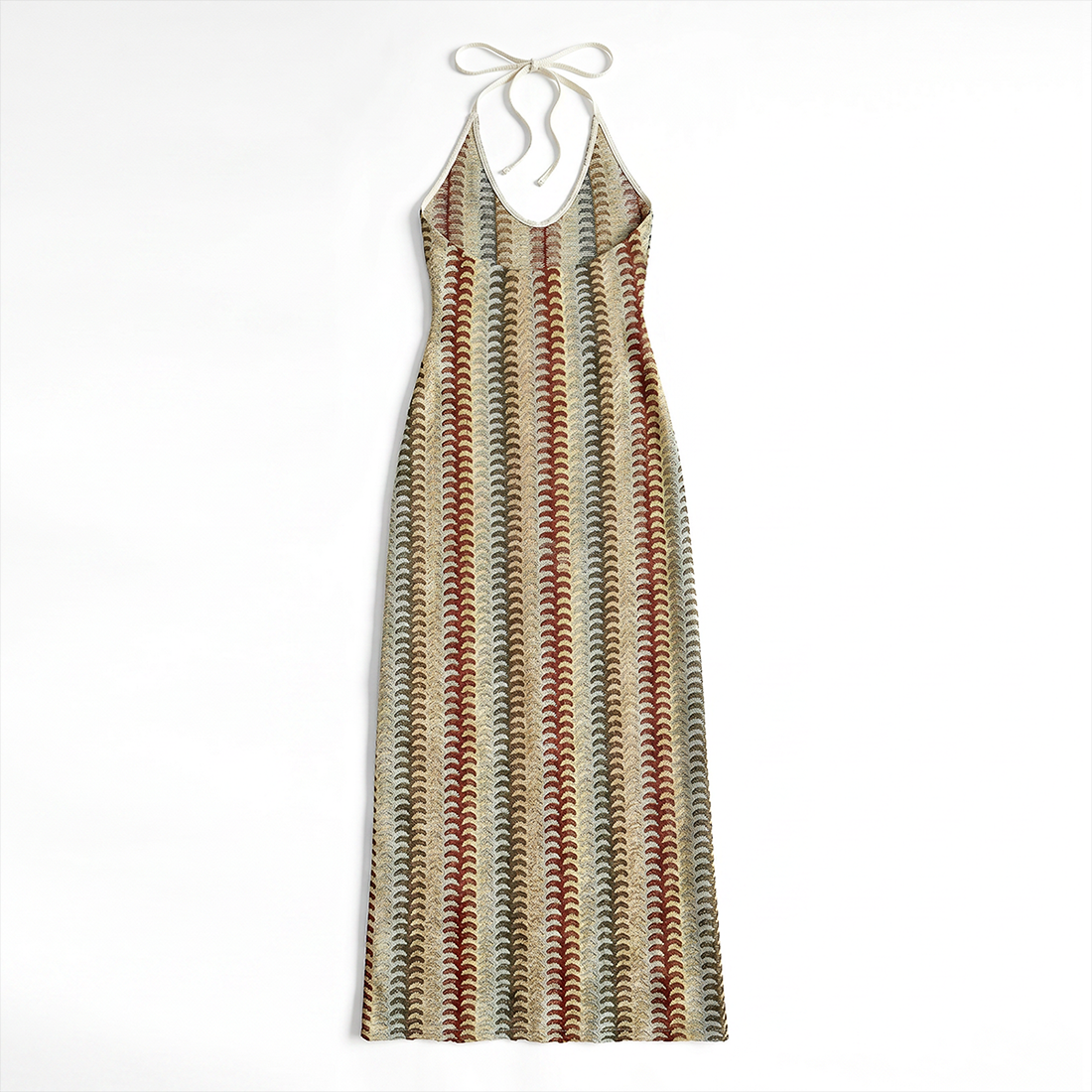 Vacation Maxi Bodycon Polyester Sexy Halter Neck Colorful Stripe Dress - MYTHSIS