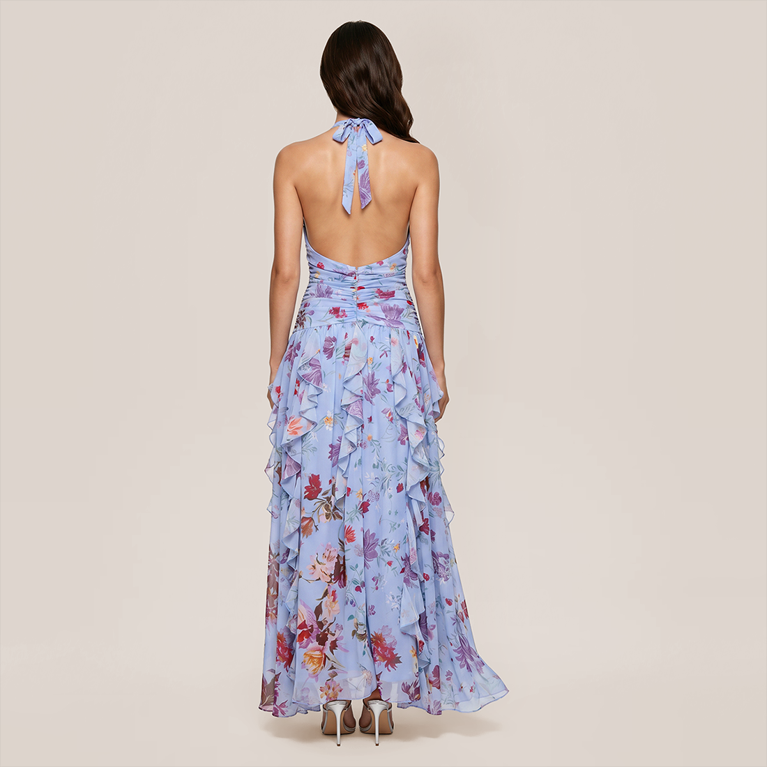 Vacation Maxi A-Line Satin Ruffle HalterFlowy Dress - MYTHSIS