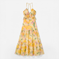 Vacation Maxi A-Line Polyester Boho Cross Spaghetti Strap Cutout Flowy Dress - MYTHSIS