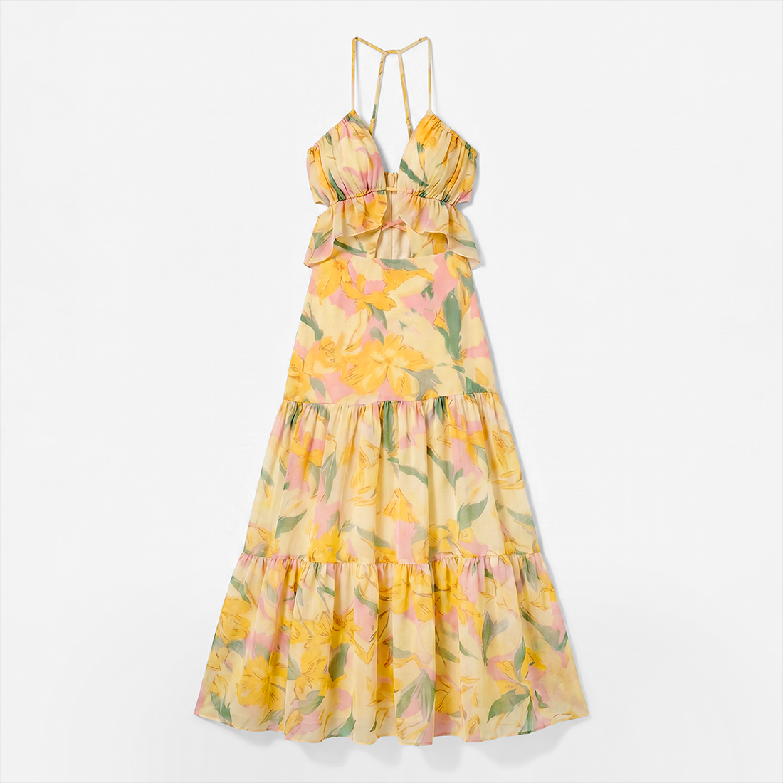 Vacation Maxi A-Line Polyester Boho Cross Spaghetti Strap Cutout Flowy Dress - MYTHSIS