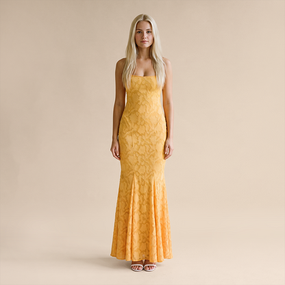 Vacation Maxi Mermaid Polyester Boho Straight Neck Tie-Up Backless Dress - MYTHSIS
