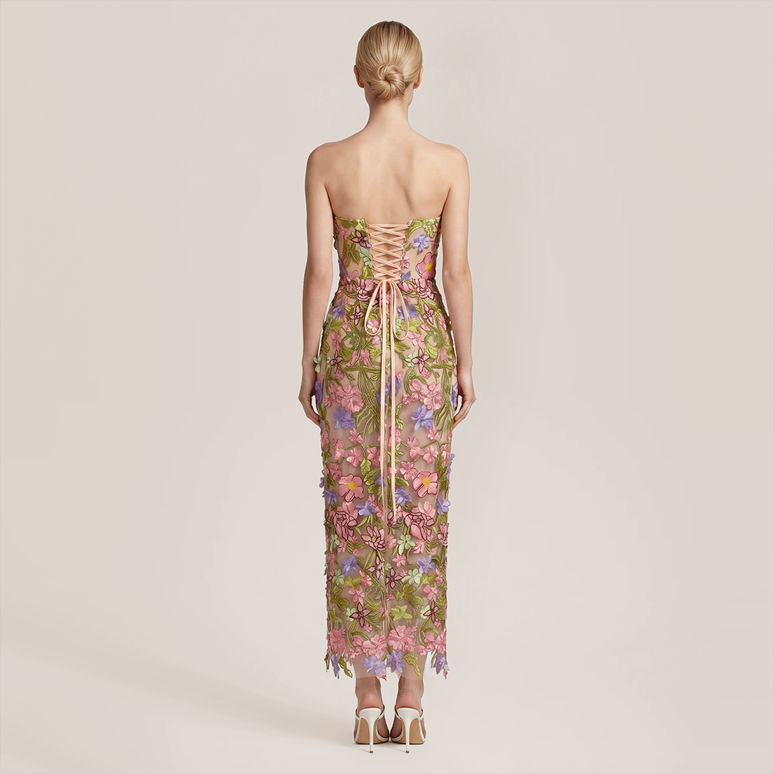 【Vacation】 Maxi Sheath Polyester Glam Straight Neck 3D Flower Dress - MYTHSIS