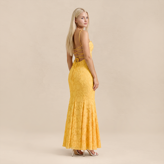 Vacation Maxi Mermaid Polyester Boho Strapless Tie-Up Backless Dress - MYTHSIS