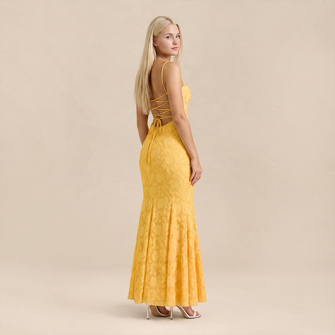Vacation Maxi Mermaid Polyester Boho Straight Neck Tie-Up Backless Dress - MYTHSIS
