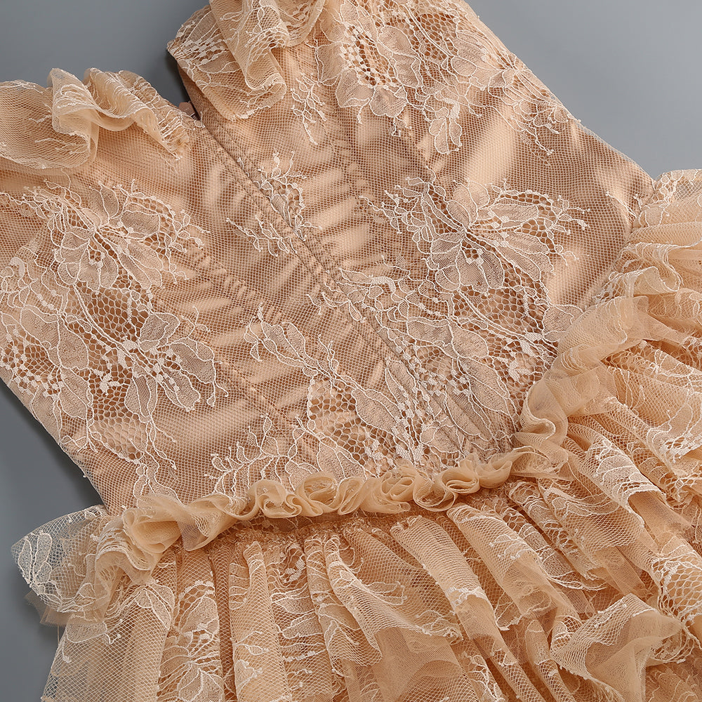 【Party & Event】 Maxi Slim Fit Polyester Sexy Square Neck Ruffle Spliced Two-Piece Skirt Set - MYTHSIS