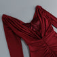 【Party & Event】 Maxi Sheath Polyester Sexy Cowl Neck Ruched Long Sleeve Dress - MYTHSIS