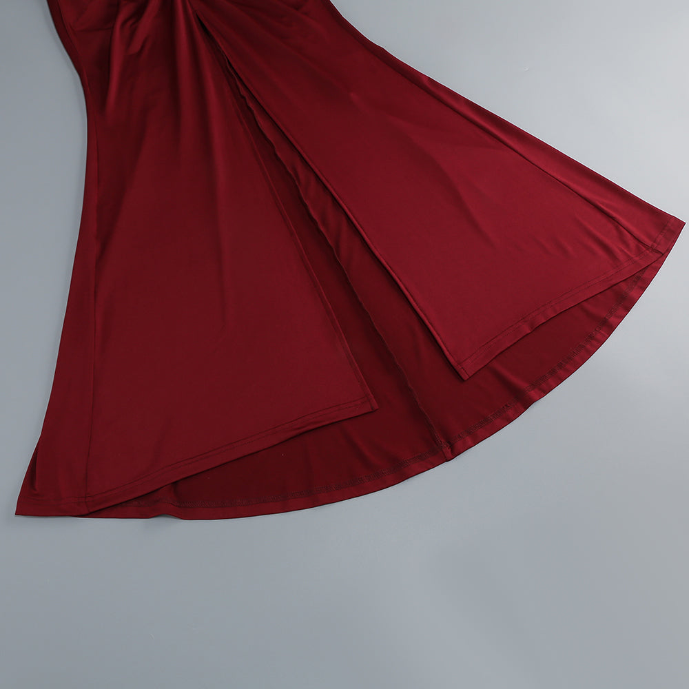 【Party & Event】 Maxi Sheath Polyester Sexy Cowl Neck Ruched Long Sleeve Dress - MYTHSIS