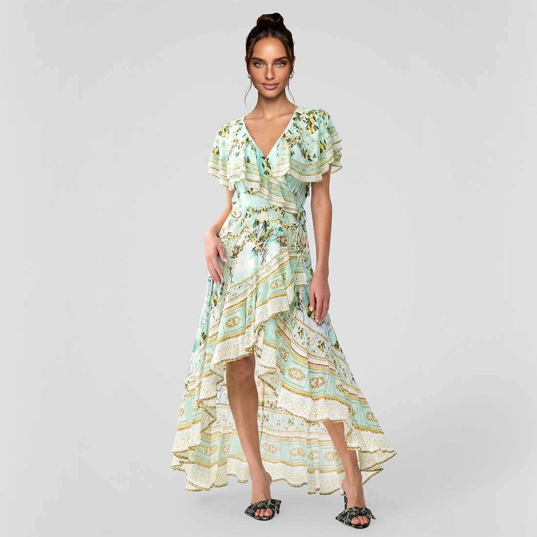 Vacation Maxi A-Line Chiffon Romantic Ruffled Sleeve Dress - MYTHSIS